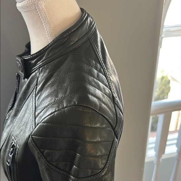 Women's Army Green Vegan Leather Jacket Kenneth Cole XS - Picture 5 of 11